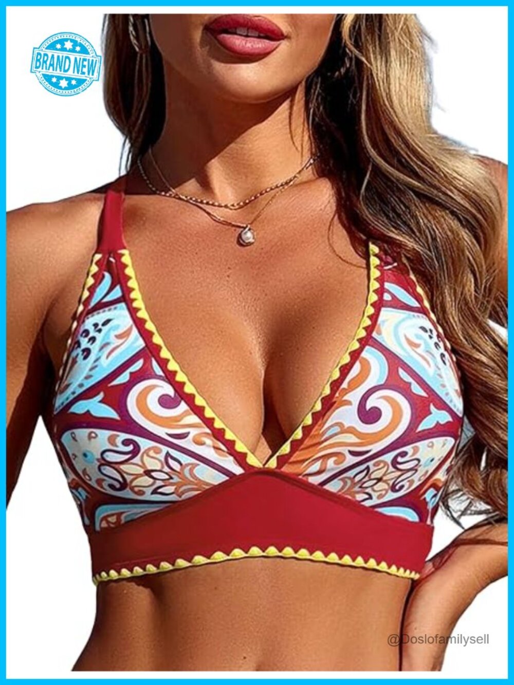 V Neck Bikini Top Colorblock Push Up Swim Top Lace Up Criss Cross